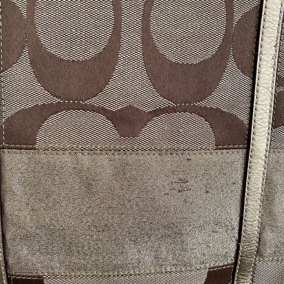 COACH Signature Striped Khaki/Gold Tote - Picture 4 of 10